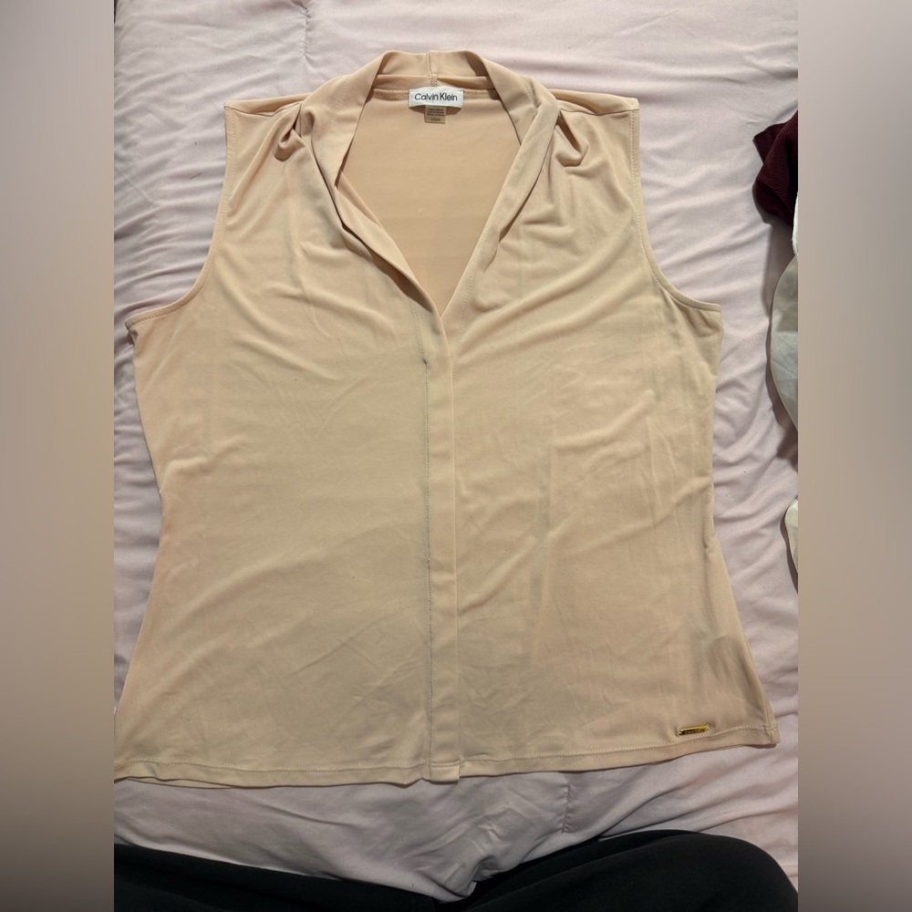 Calvin Klein Cream V-Neck Blouse